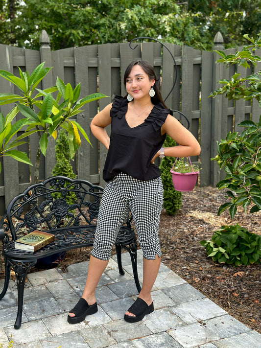 Woven Wool Ruffle Trim Sleeveless Top