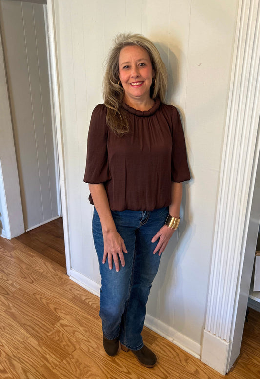 Round Neckline Accent Billowy Blouse