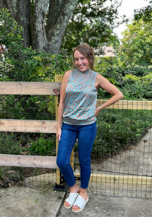High Neck Leopard Print Top – Mint