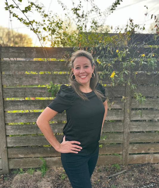 Black Short Sleeve Draped Blouse