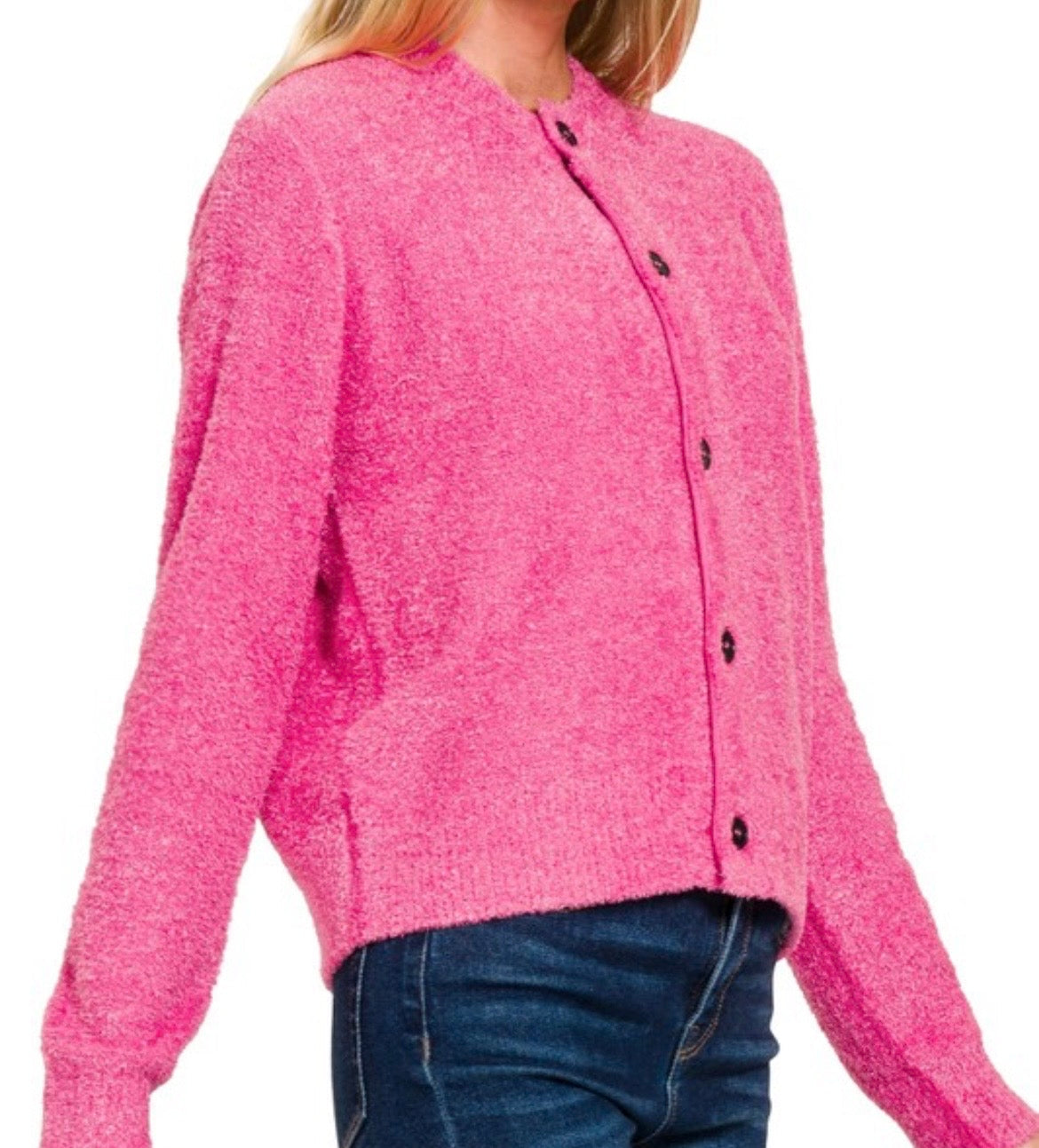 5 Button Sweater Cardigan-Fuschia