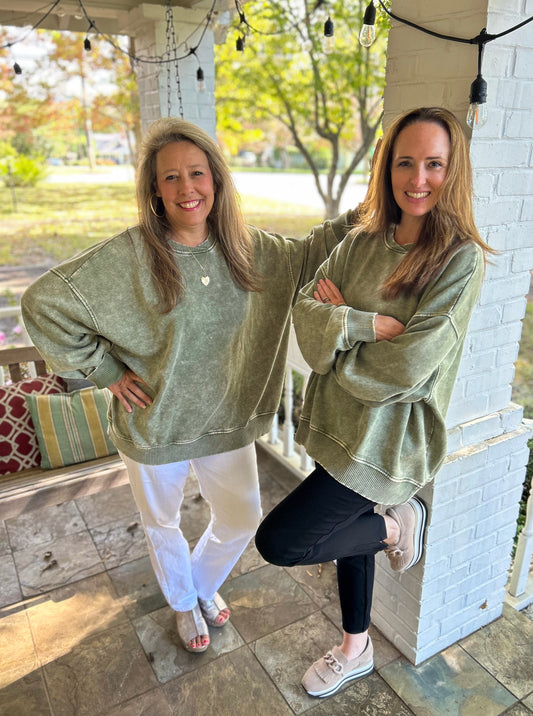 Light Olive Plus Acid Wash Fleece Pullover