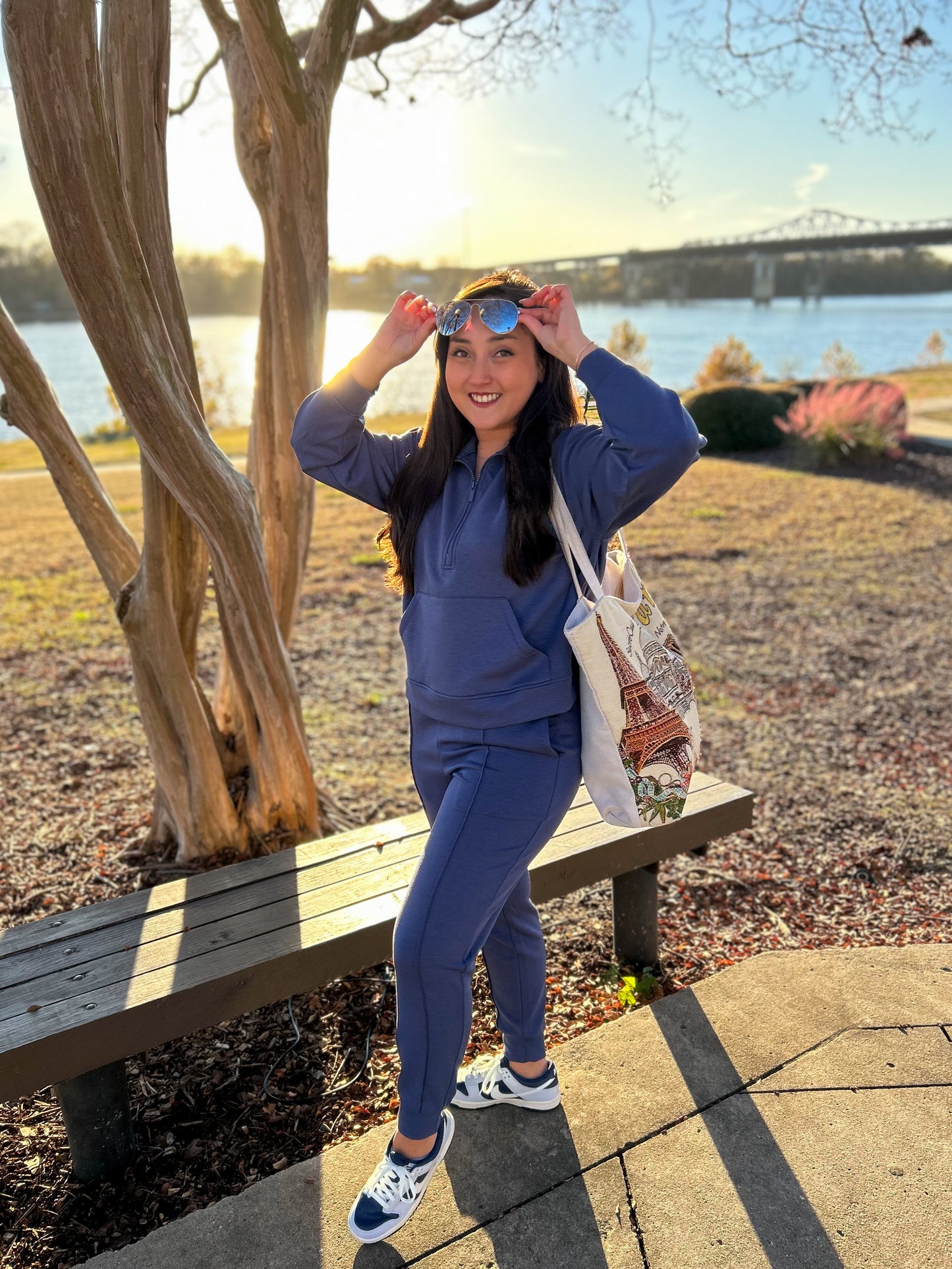 Blue Indigo Scuba Half Zip Jogger Set