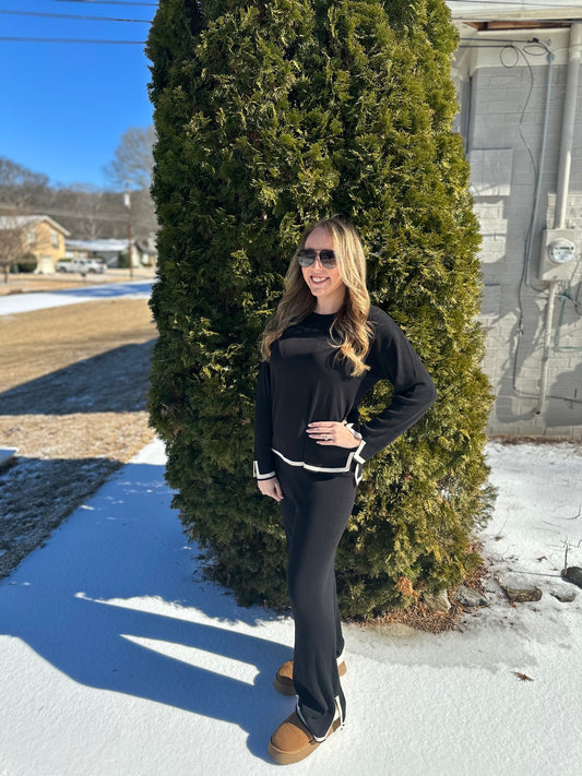 Black Long Sleeve Top & Pants Set
