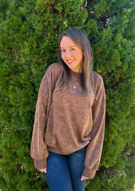Brown Drop Shoulder Crew Neck Pullover Sweatshirt