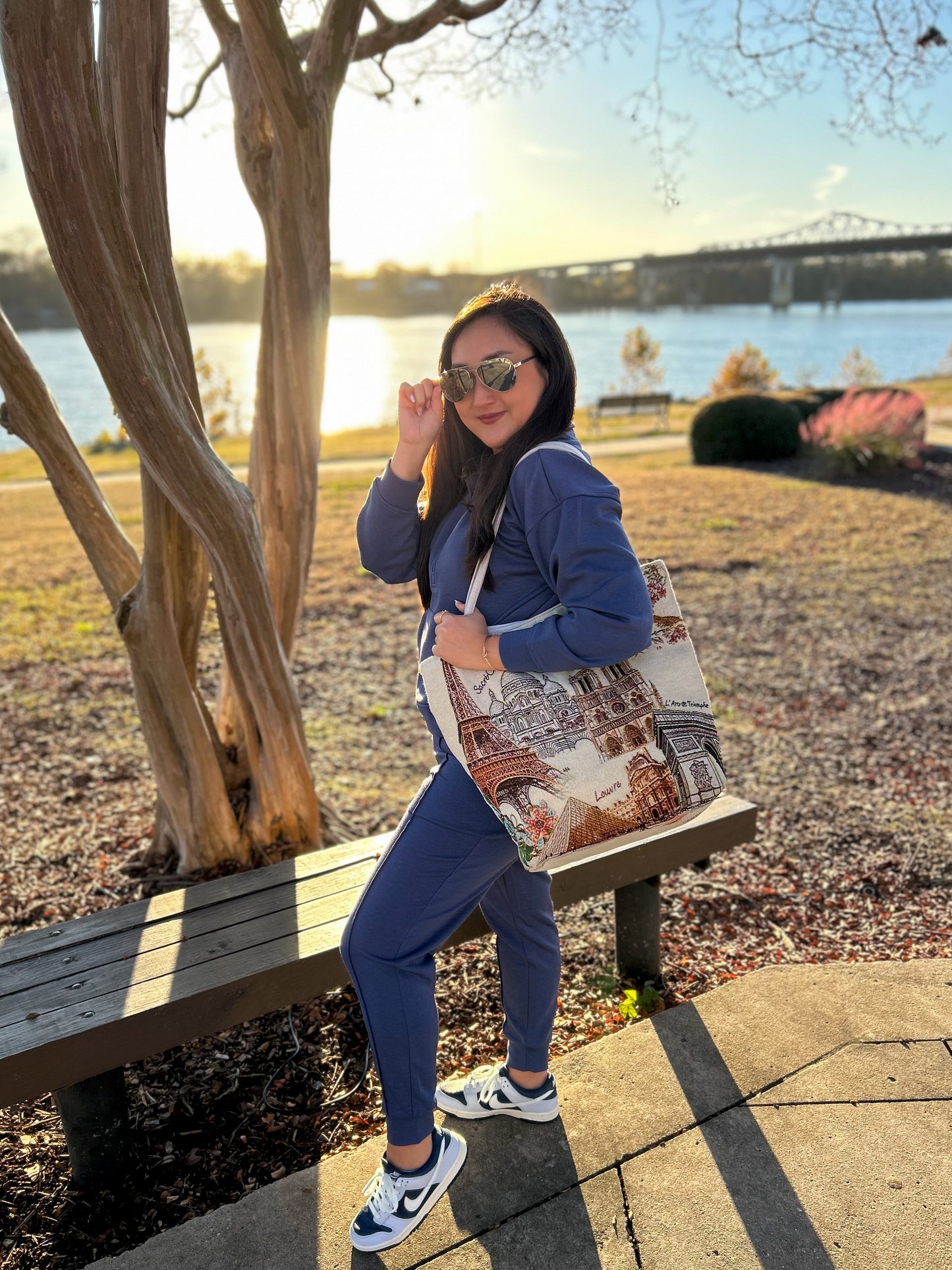 Blue Indigo Scuba Half Zip Jogger Set