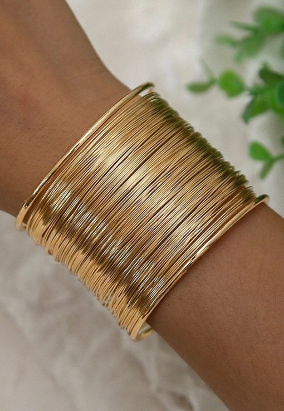 Multi-layer Gold Wire String Cuff Bangle Bracelet