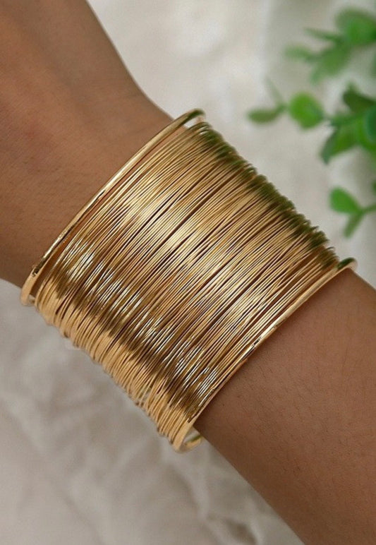 Multi-layer Gold Wire String Cuff Bangle Bracelet