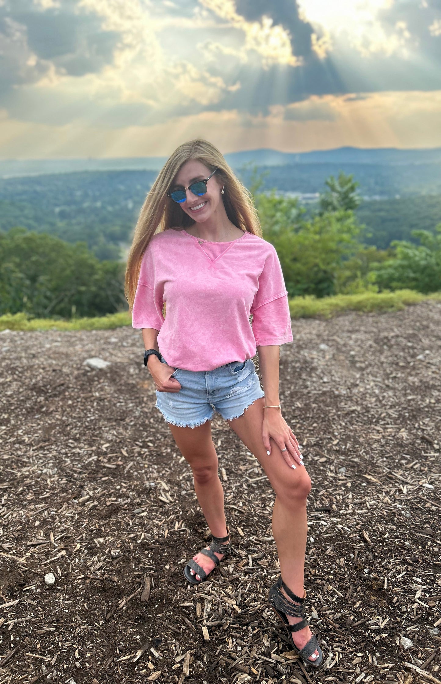 Strawberry Pink Exposed Seam Oversized Tee