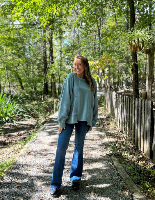 Green Oversized Patched Sweatshirt With Pockets