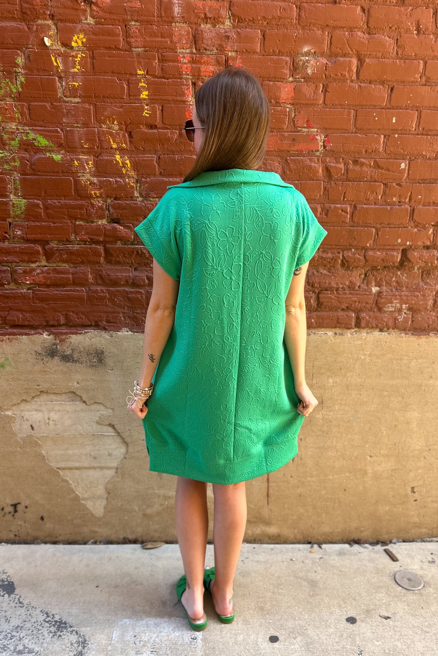 Half Zip Jacquard Dress w/ Pockets-Emerald