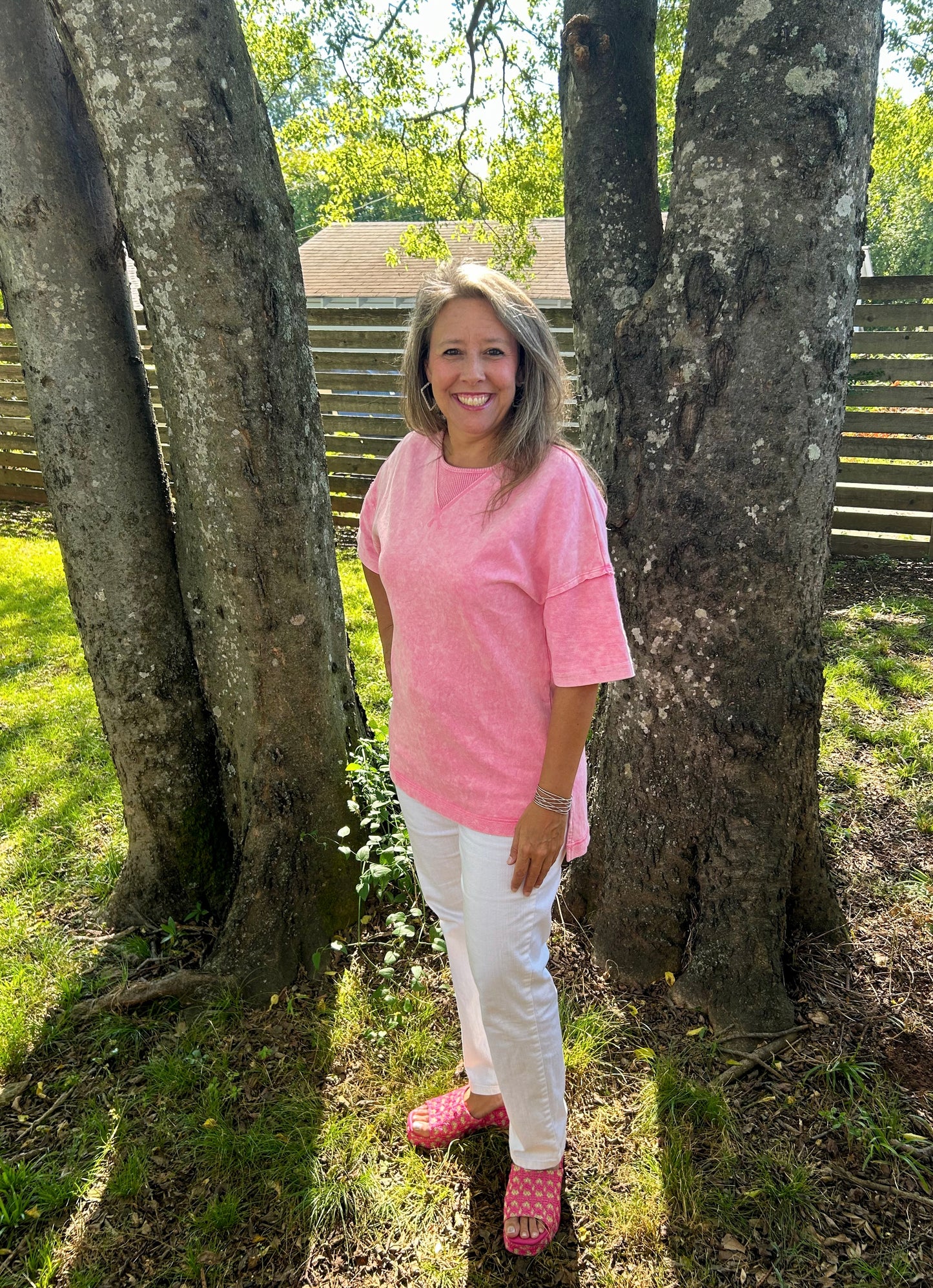 Strawberry Pink Exposed Seam Oversized Tee