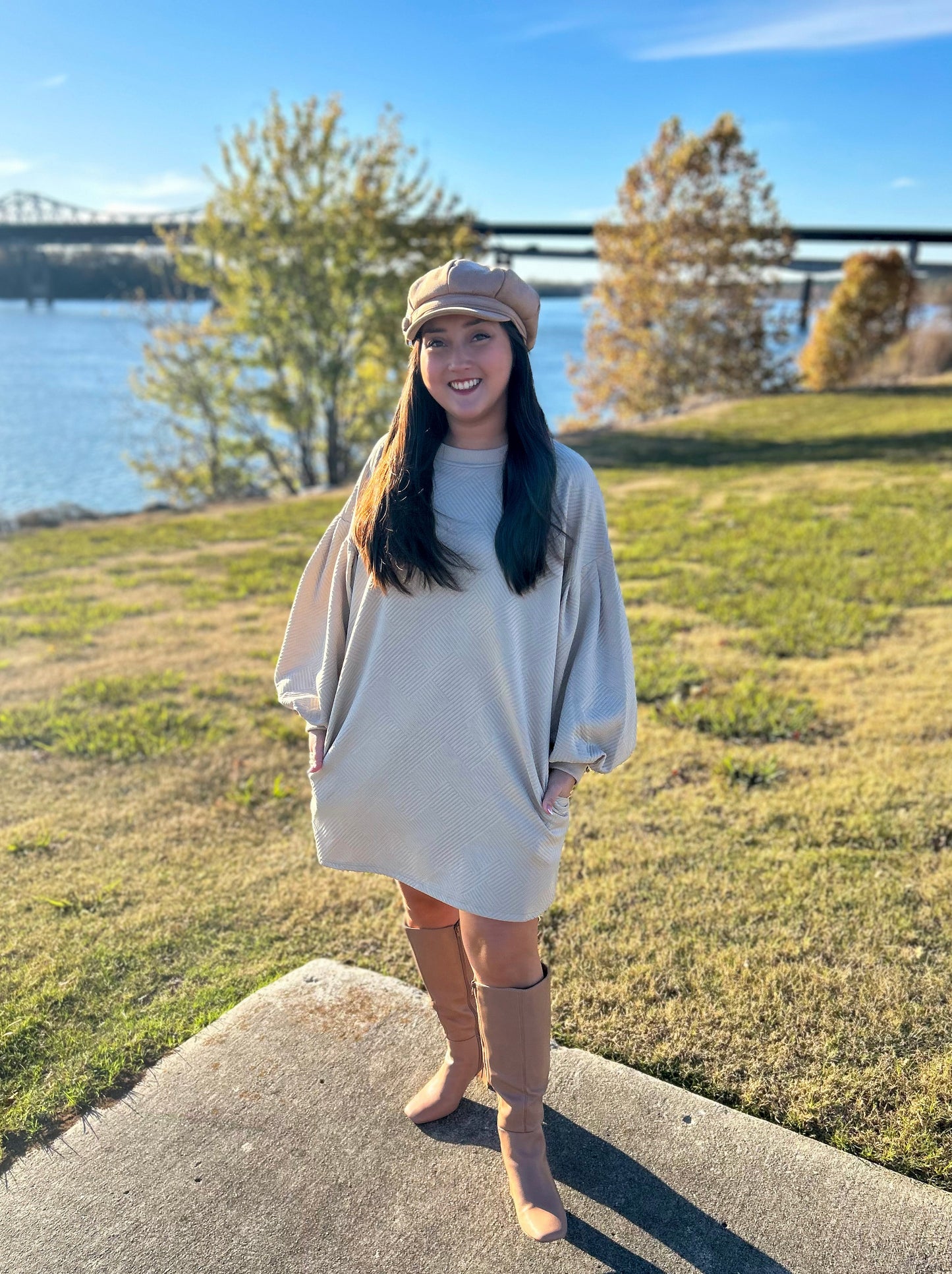 Taupe Solid Textured Dress