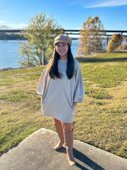 Taupe Solid Textured Dress